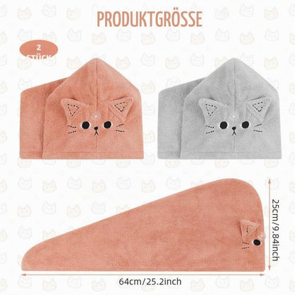 Haarturban 2er-Pack Mikrofaser Rosa Grau Katze