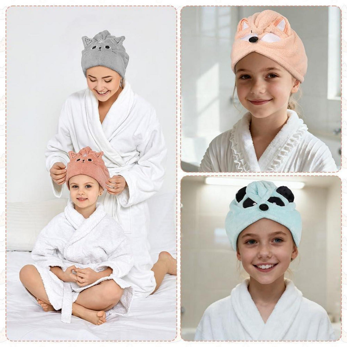 Haarturban 2er-Pack Mikrofaser Rosa Grau Katze