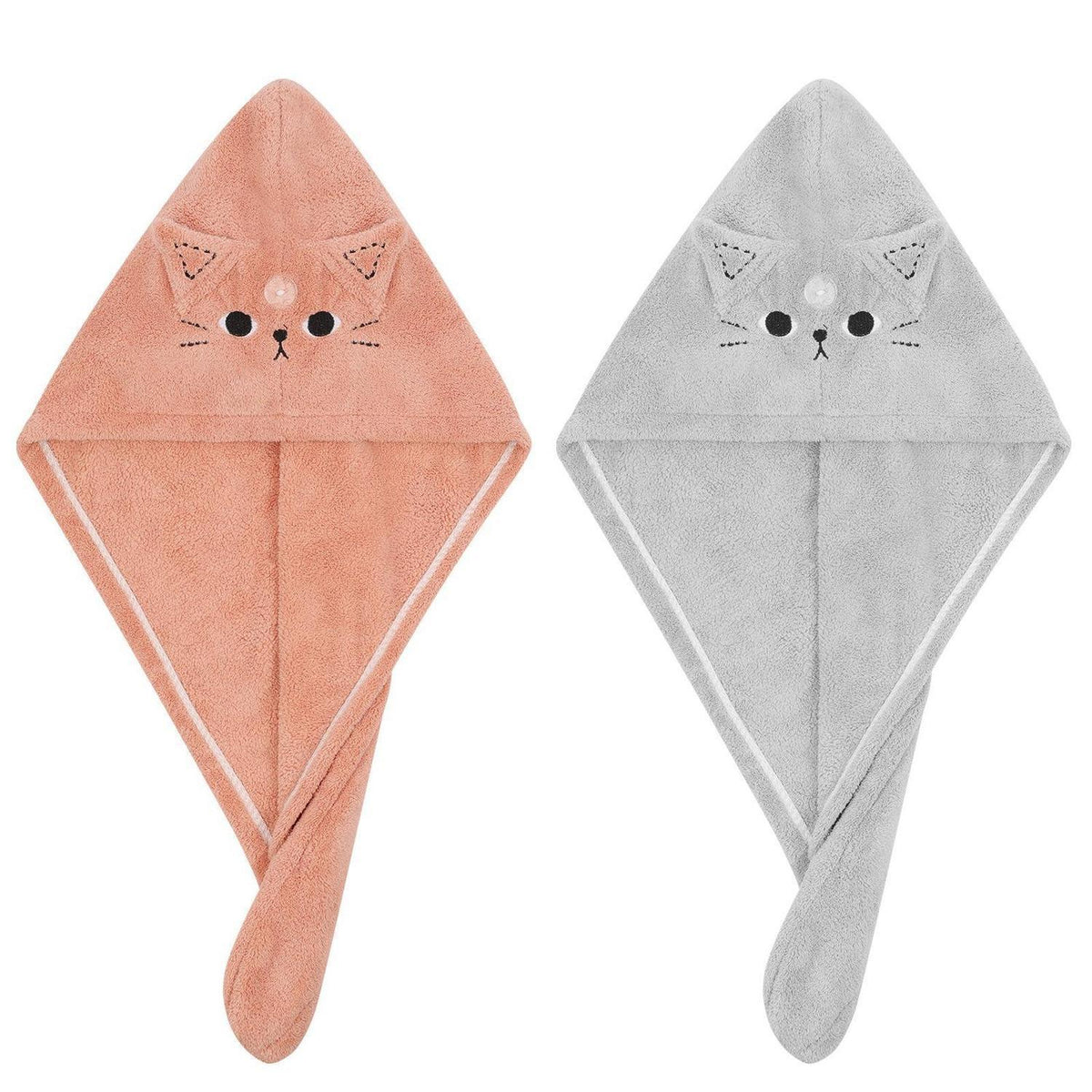Haarturban 2er-Pack Mikrofaser Rosa Grau Katze