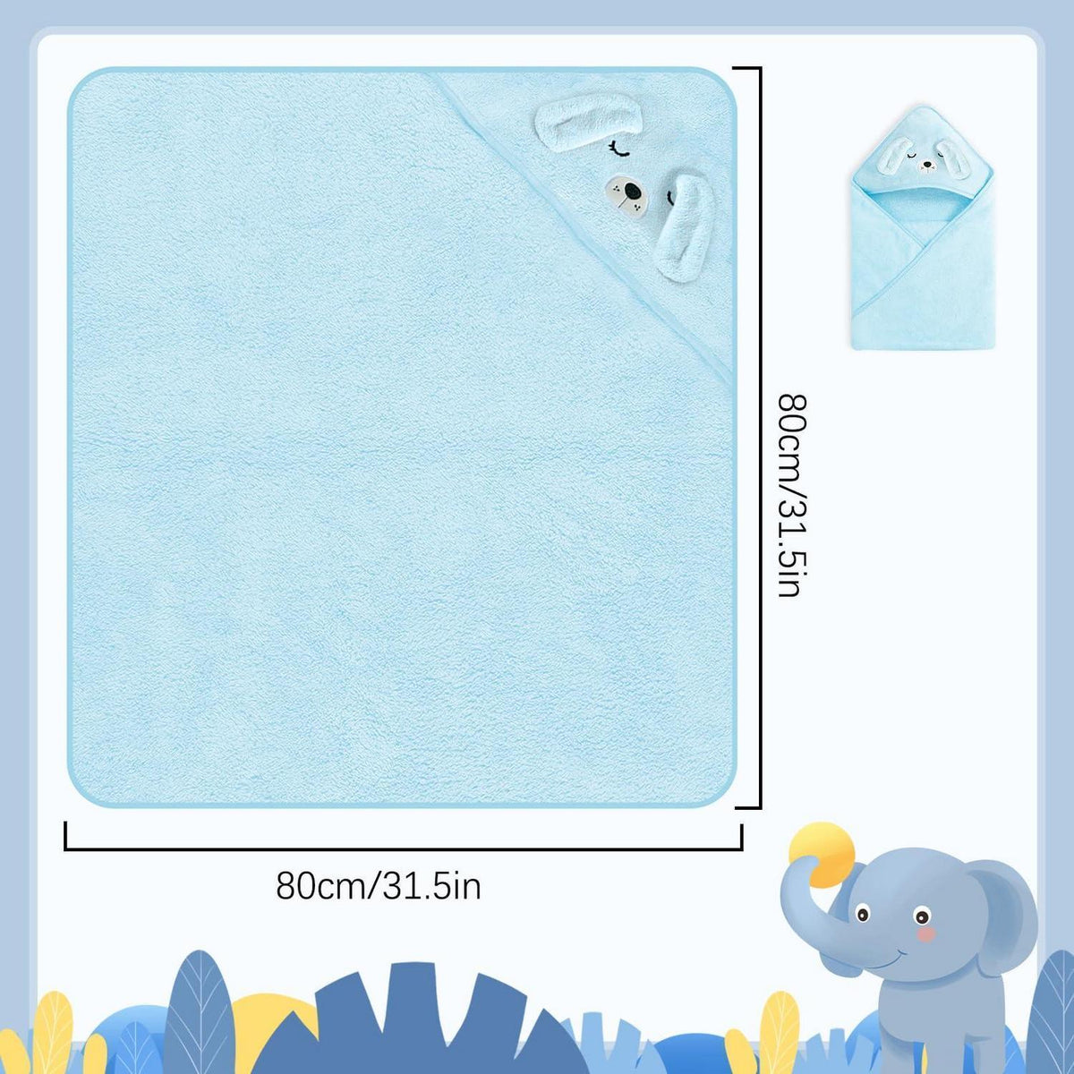 Kapuzenhandtuch Baby Korallenfleece Blauwielpen Design 80x80 cm