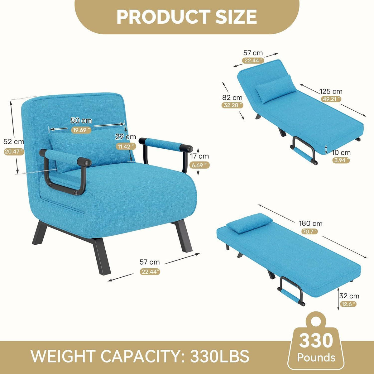 4in1 Schlafsessel mit Bettfunktion – Blau, Platzsparend