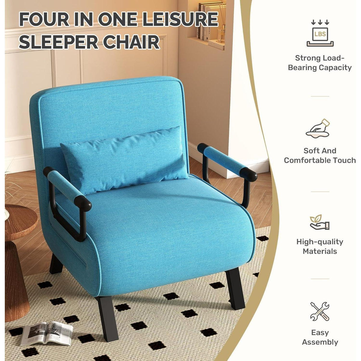 4in1 Schlafsessel mit Bettfunktion – Blau, Platzsparend