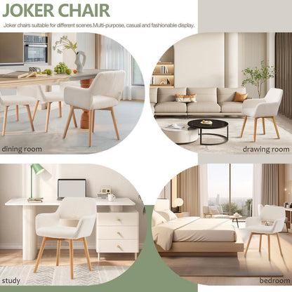 Mid-Century Modern Esszimmerstuhl 2er-Set, Wollweiß