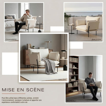 Bouclé Loungesessel mit Metallbeinen – Creme
