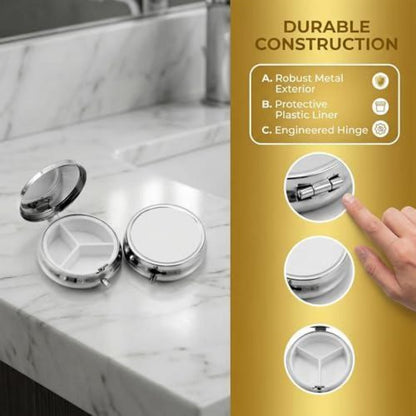 Metall Pillendose 4er-Set mit Fächern – Gold & Silber
