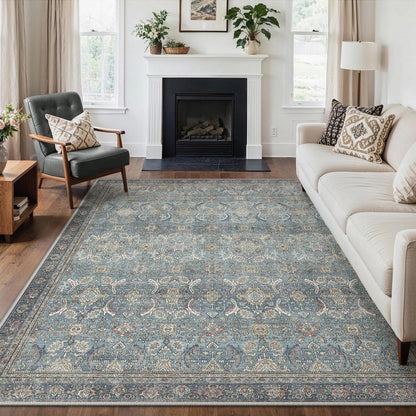Großer Teppich Wohnzimmer 200x290 cm – Waschbar, Marineblau