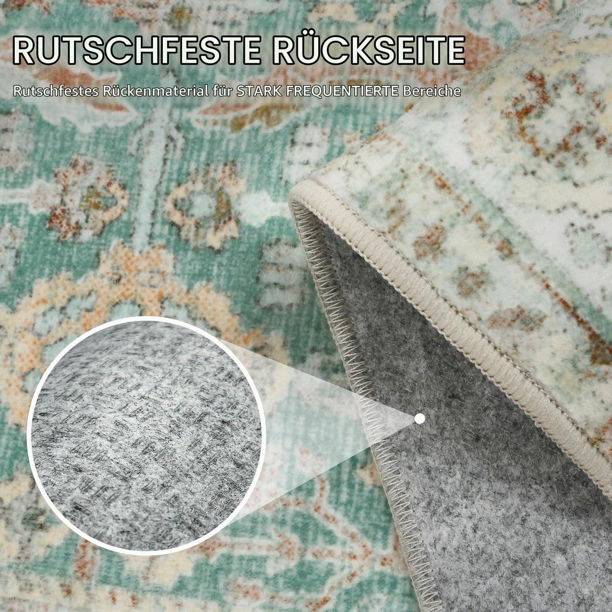 Teppich Wohnzimmer 200x290 cm, Salbeigrün, Kurzflor & Rutschfest