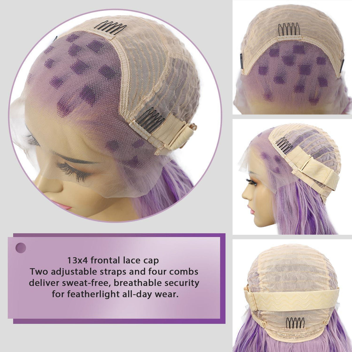 Lila Wellige Lace Front Perücke mit Highlights – 24 Zoll Synthetik