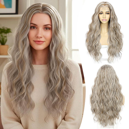 Braune Wellenperücke mit Highlights – Lace Front Perücke 24 Zoll
