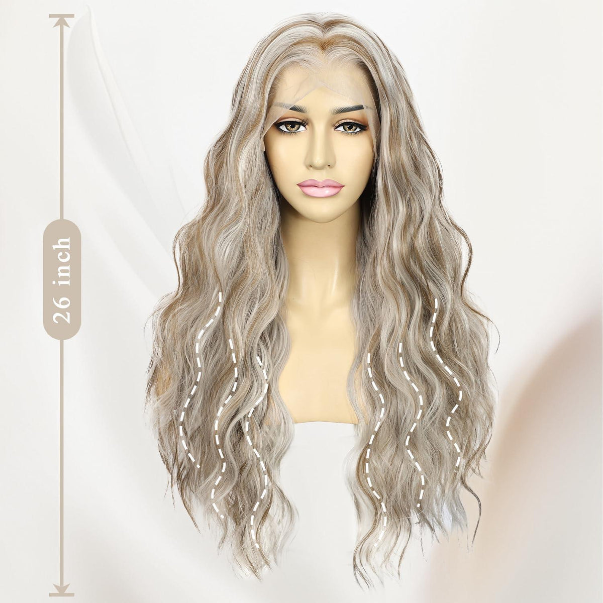 Braune Wellenperücke mit Highlights – Lace Front Perücke 24 Zoll