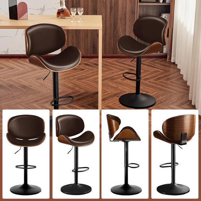Barhocker Set 4er – Höhenverstellbar, Holz Braun in Lederoptik