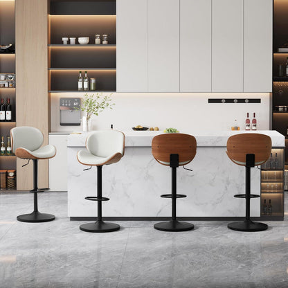 Barhocker Set 4er – Höhenverstellbar, Holz, Weiß in Lederoptik