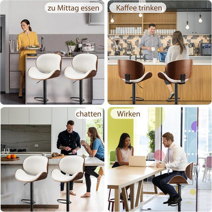 Barhocker Set 4er – Höhenverstellbar, Holz, Weiß in Lederoptik