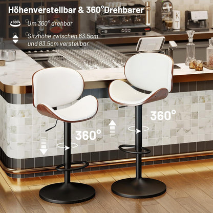 Barhocker Set 4er – Höhenverstellbar, Holz, Weiß in Lederoptik