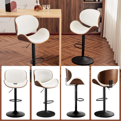 Barhocker Set 4er – Höhenverstellbar, Holz, Weiß in Lederoptik