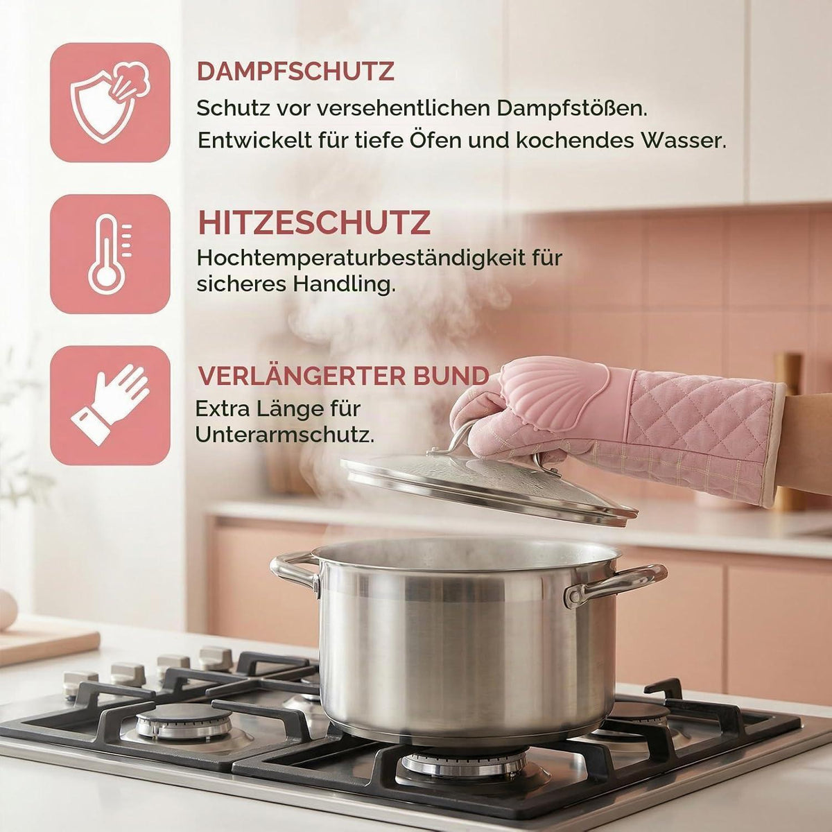 Ofenhandschuhe & Topflappen Set Rosa – 6-teilig