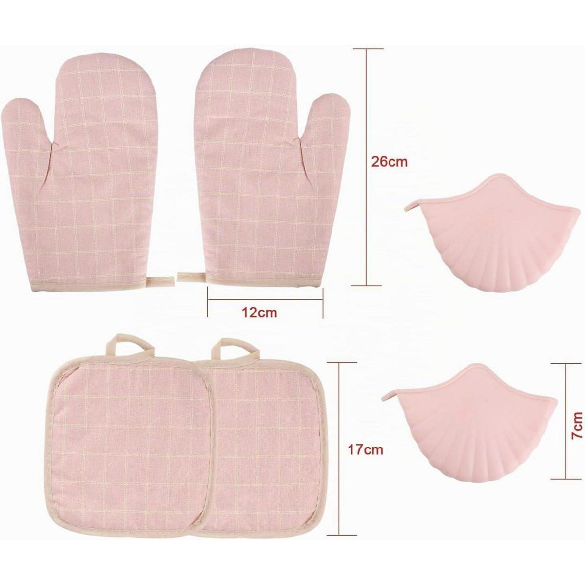 Ofenhandschuhe & Topflappen Set Rosa – 6-teilig