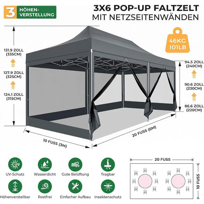 Faltpavillon 3x6m – Wasserdicht, Stabil & Mit Seitenwänden