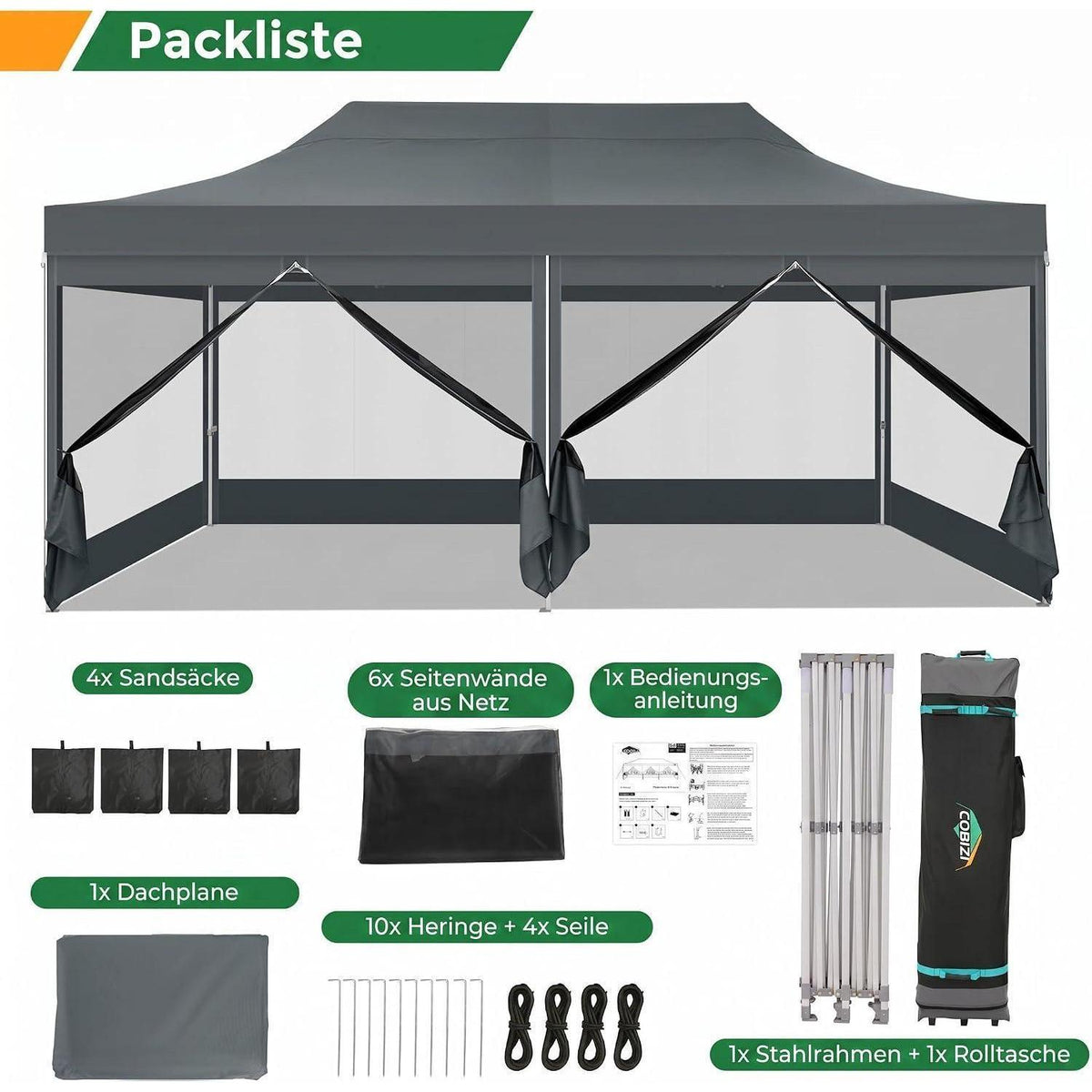 Faltpavillon 3x6m – Wasserdicht, Stabil & Mit Seitenwänden