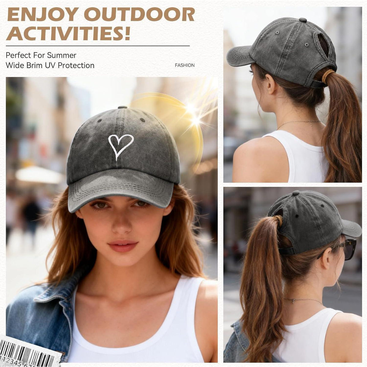 Damen Baseball Cap mit Zopf Loch & Vintage Stickerei
