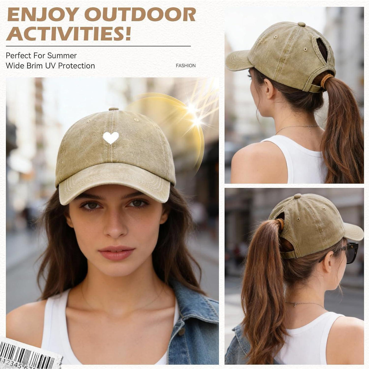 Damen Baseball Cap mit Zopf Loch & Vintage Stickerei