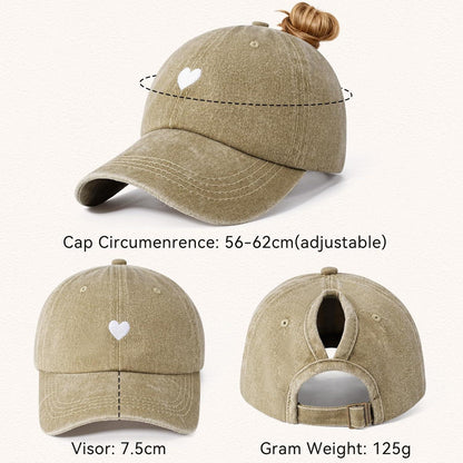 Damen Baseball Cap mit Zopf Loch & Vintage Stickerei