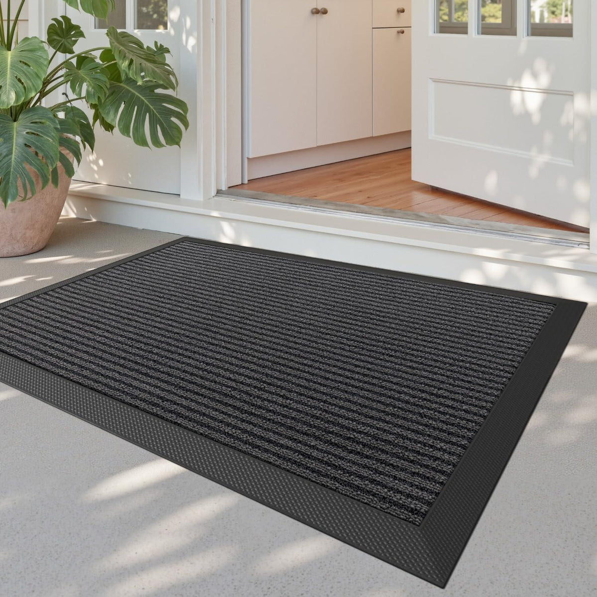 Fußmatte Outdoor rutschfest, Grau gestreift 60x90 cm