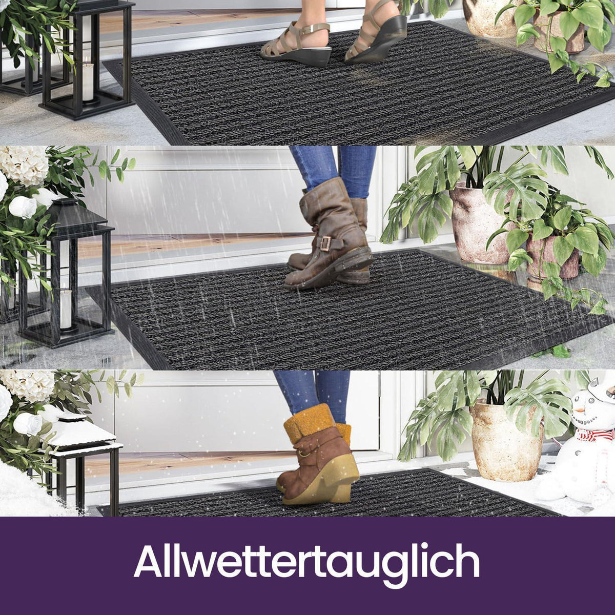 Fußmatte Outdoor rutschfest, Grau gestreift 60x90 cm