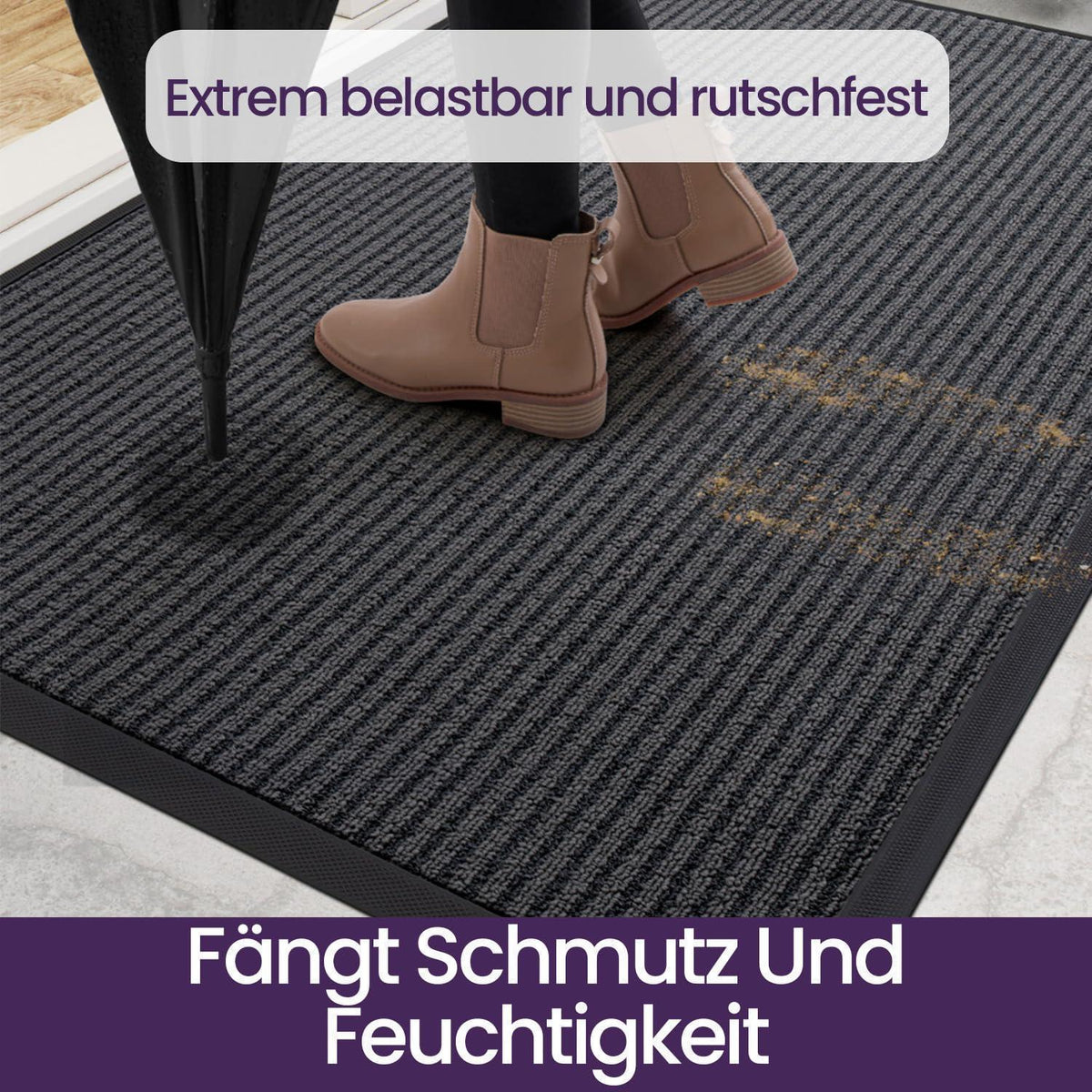 Fußmatte Outdoor rutschfest, Grau gestreift 60x90 cm
