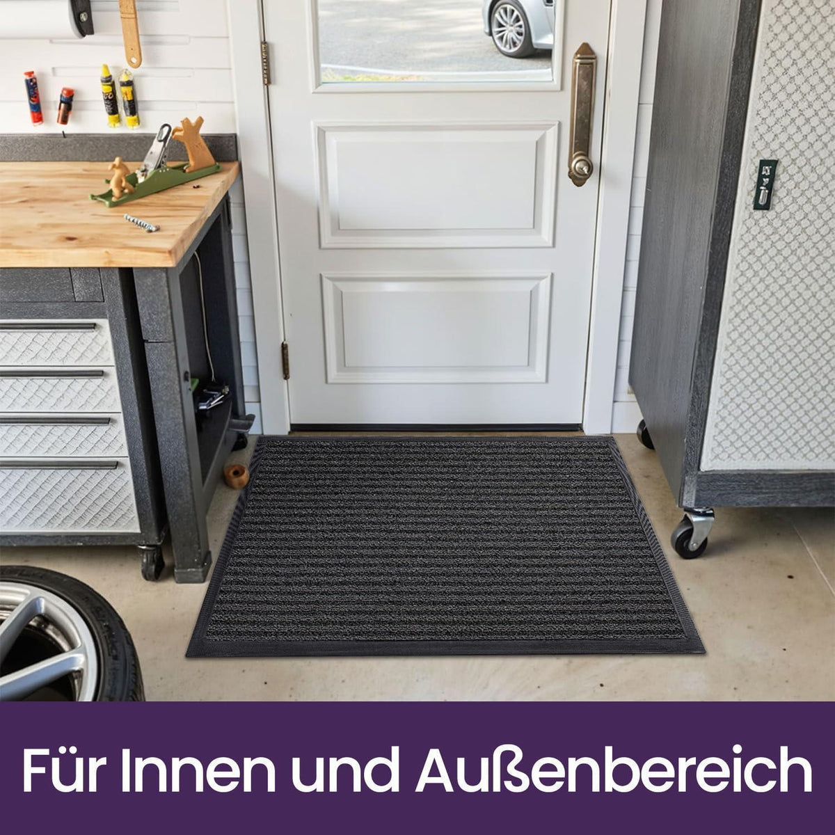 Fußmatte Outdoor rutschfest, Grau gestreift 60x90 cm