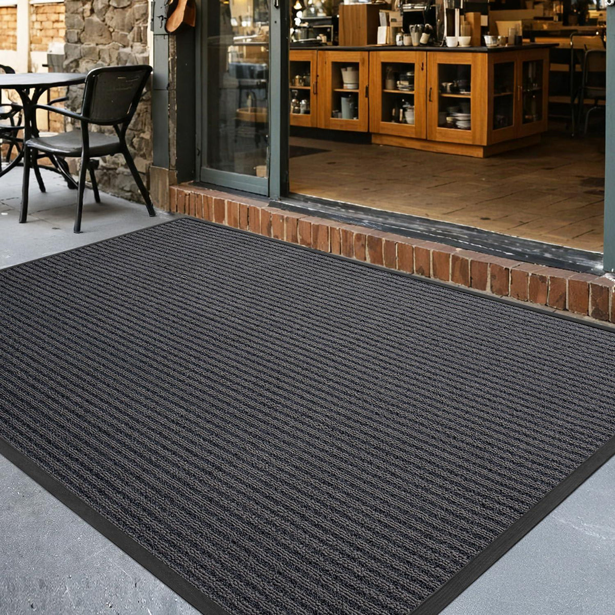 Fußmatte Outdoor rutschfest, Grau gestreift 60x90 cm