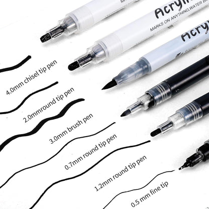 Acrylmarker Set Schwarz – 6 Stifte, Vielseitig & Schnelltrocknend