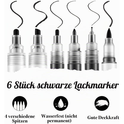 Acrylmarker Set Schwarz – 6 Stifte, Vielseitig & Schnelltrocknend
