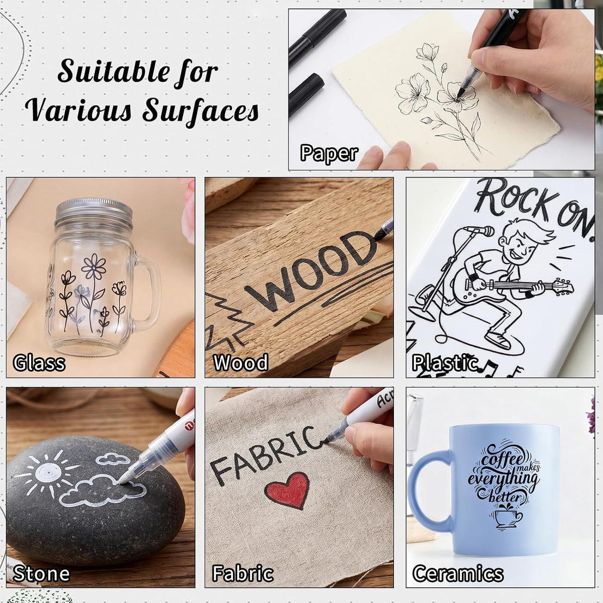 Acrylmarker Set Schwarz – 6 Stifte, Vielseitig & Schnelltrocknend