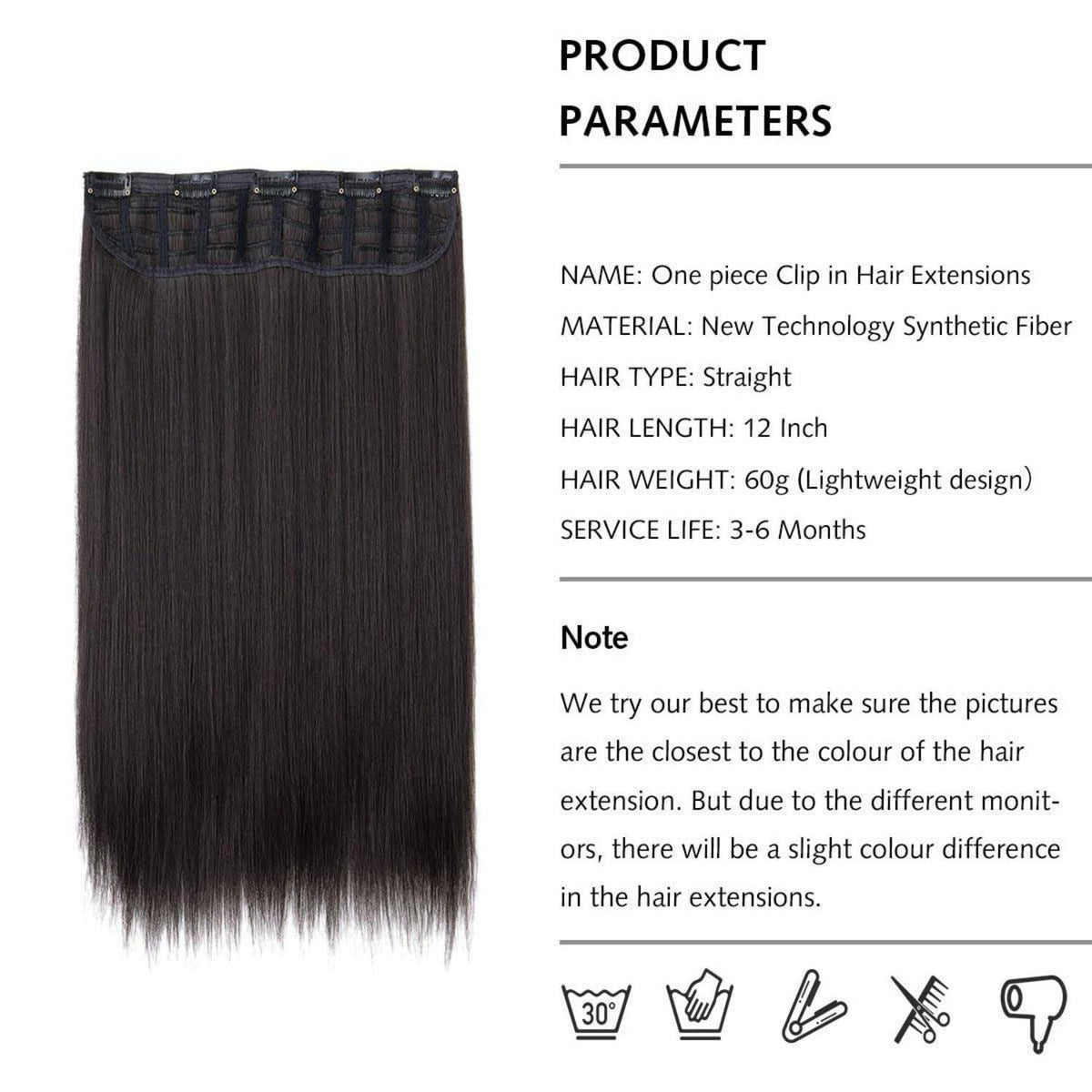 Synthetische Haarverlängerung gerade, 30cm, Naturbraun