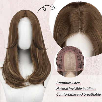Braune & Blonde Lace Front Perücke mit Pony, 45cm lang