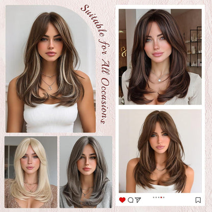 Braune & Blonde Lace Front Perücke mit Pony, 45cm lang
