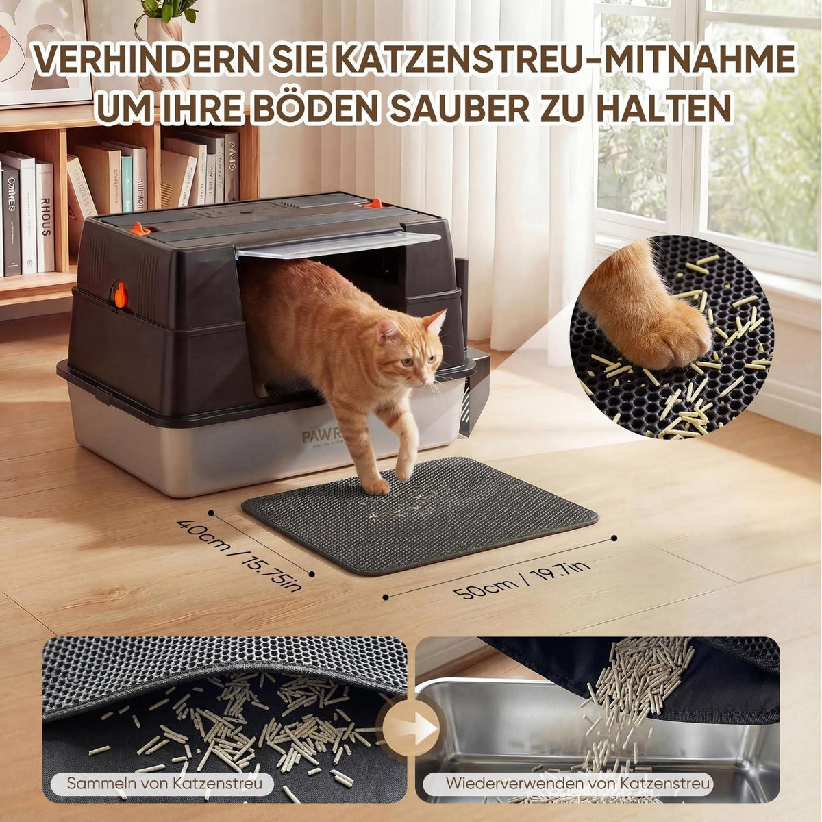 XL Edelstahl Katzenklo mit Klappdeckel & Zubehör