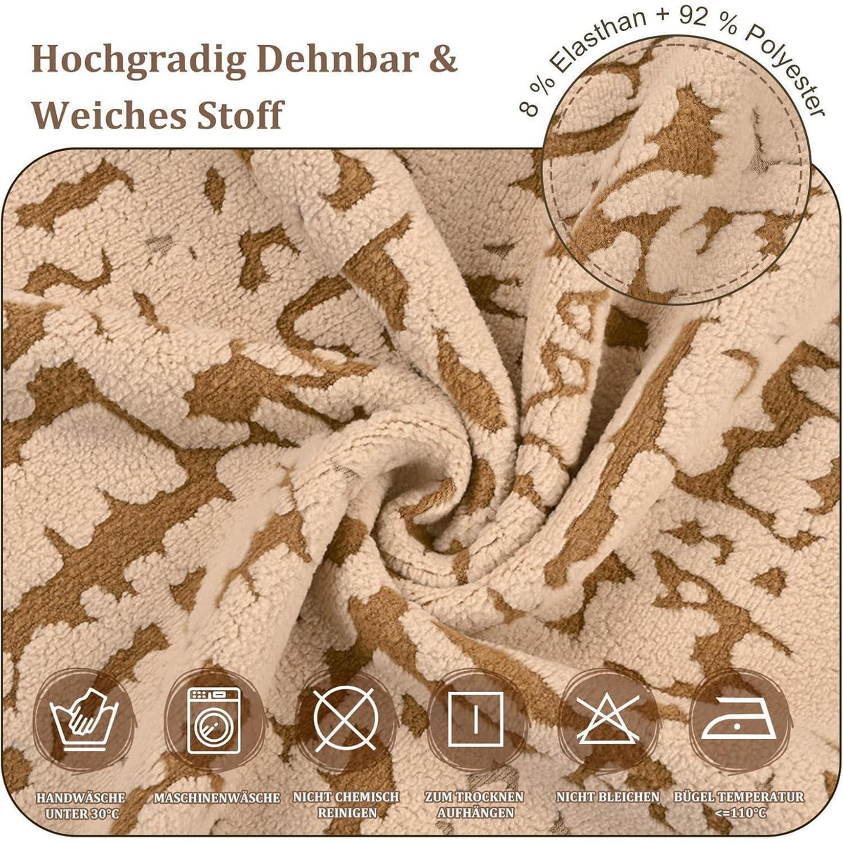 Stretch Stuhlhussen 6er Set – Camel | Jacquard, Waschbar