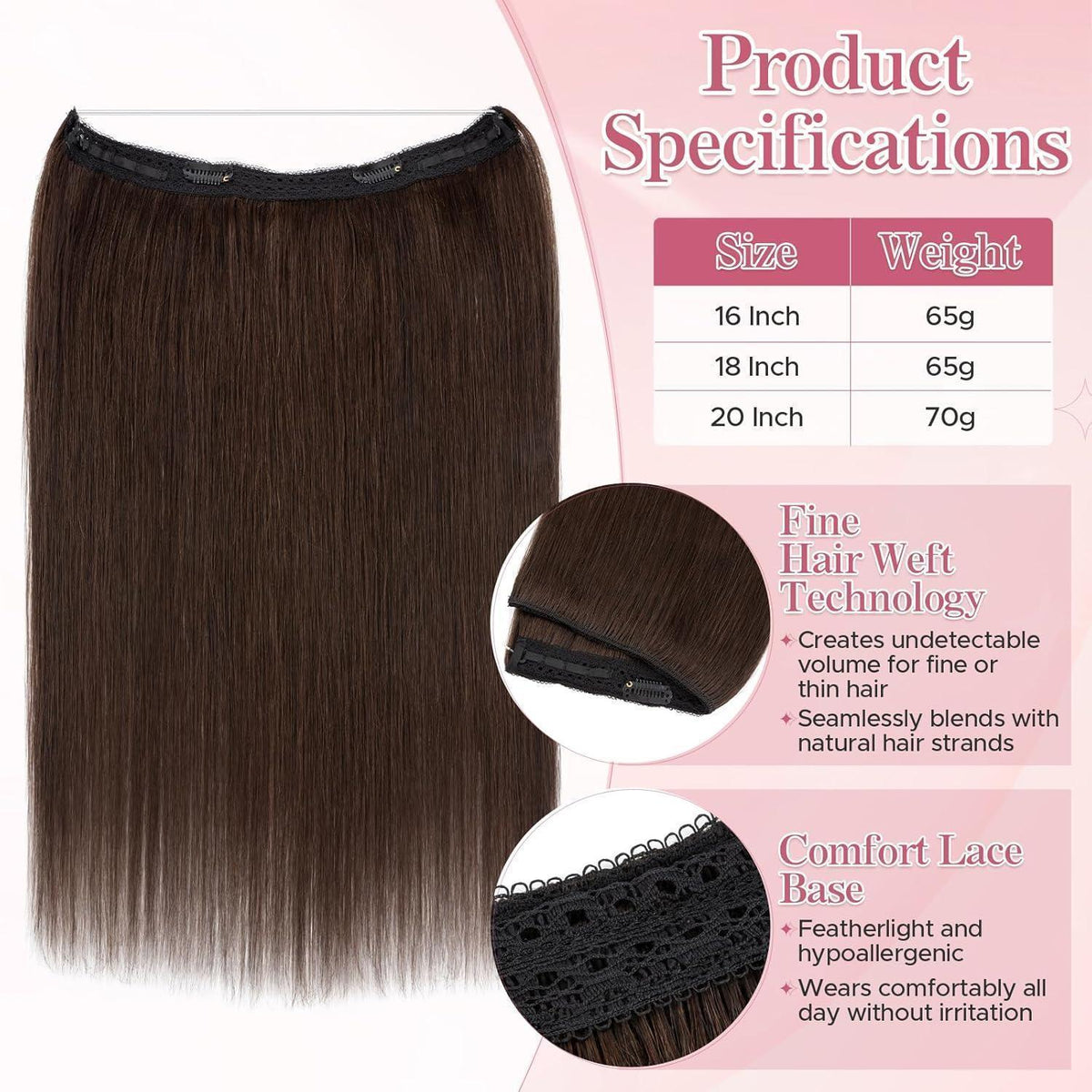 Remy Echthaar Extension Dunkelbraun - 40cm, 65g