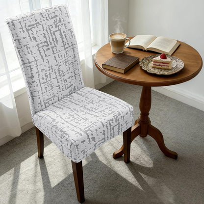 Stretch Stuhlhussen Set 6er - Hellgrau, Kurzflor Jacquard
