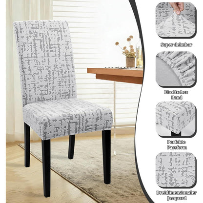 Stretch Stuhlhussen Set 6er - Hellgrau, Kurzflor Jacquard