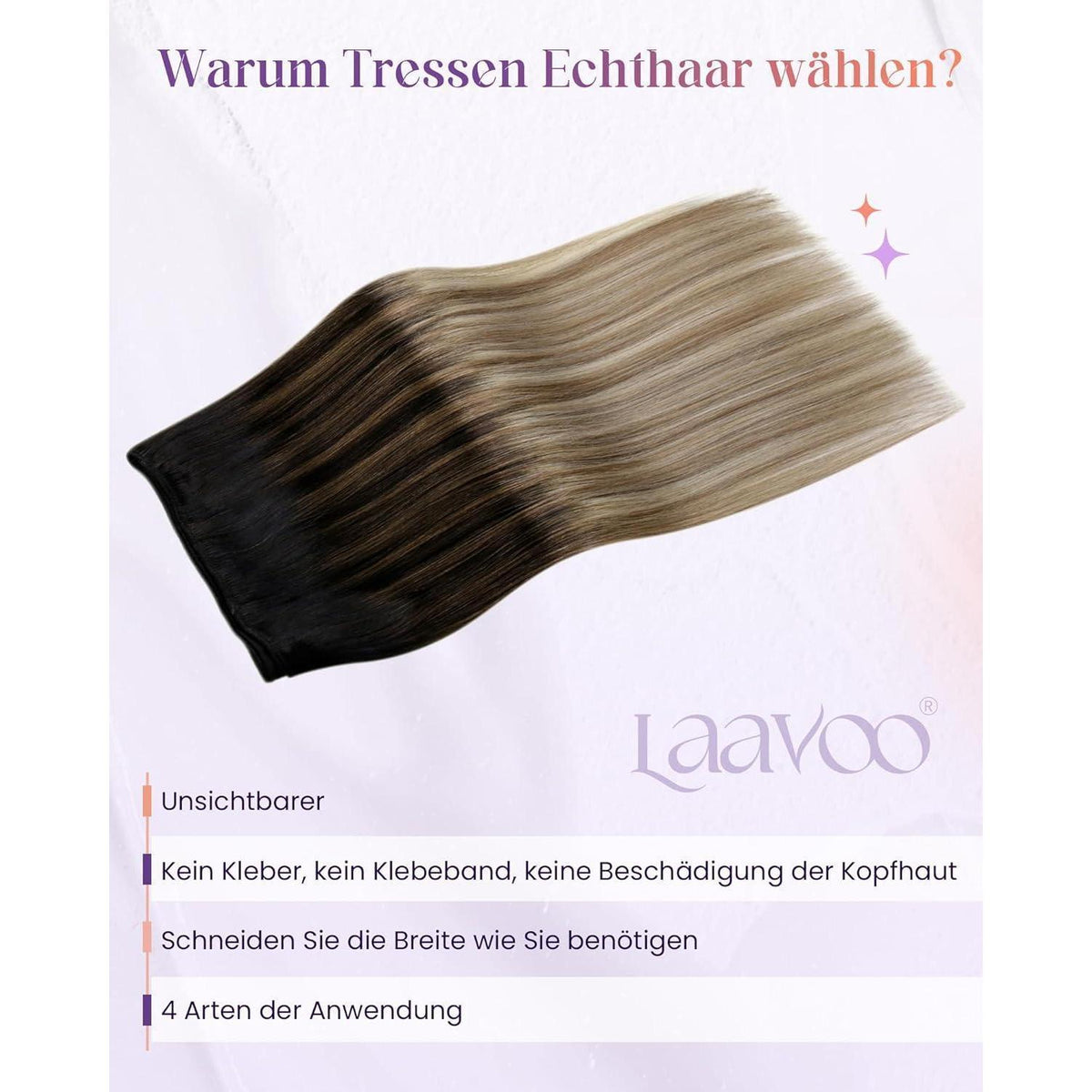 Echthaar Tressen Ombre Schwarz Karamellblond 45cm