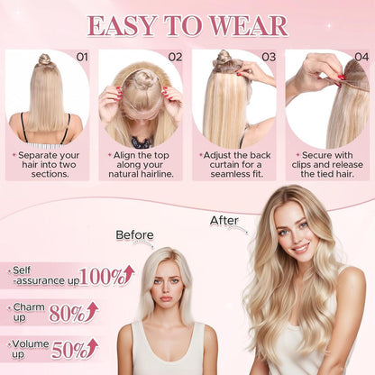 Remy Echthaar Extension – Unsichtbare Tresse, 40cm, Honigblond