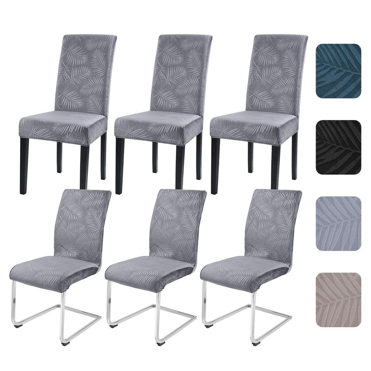 Stretch Stuhlhussen 6er Set – Hellgrau, Kurzflor