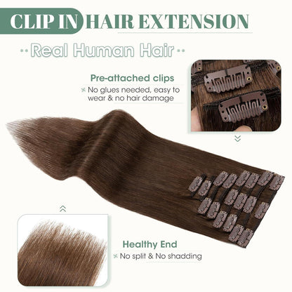 Echthaar Clip-Ins Mittelbraun #4 – 50cm, 8 Strähnen