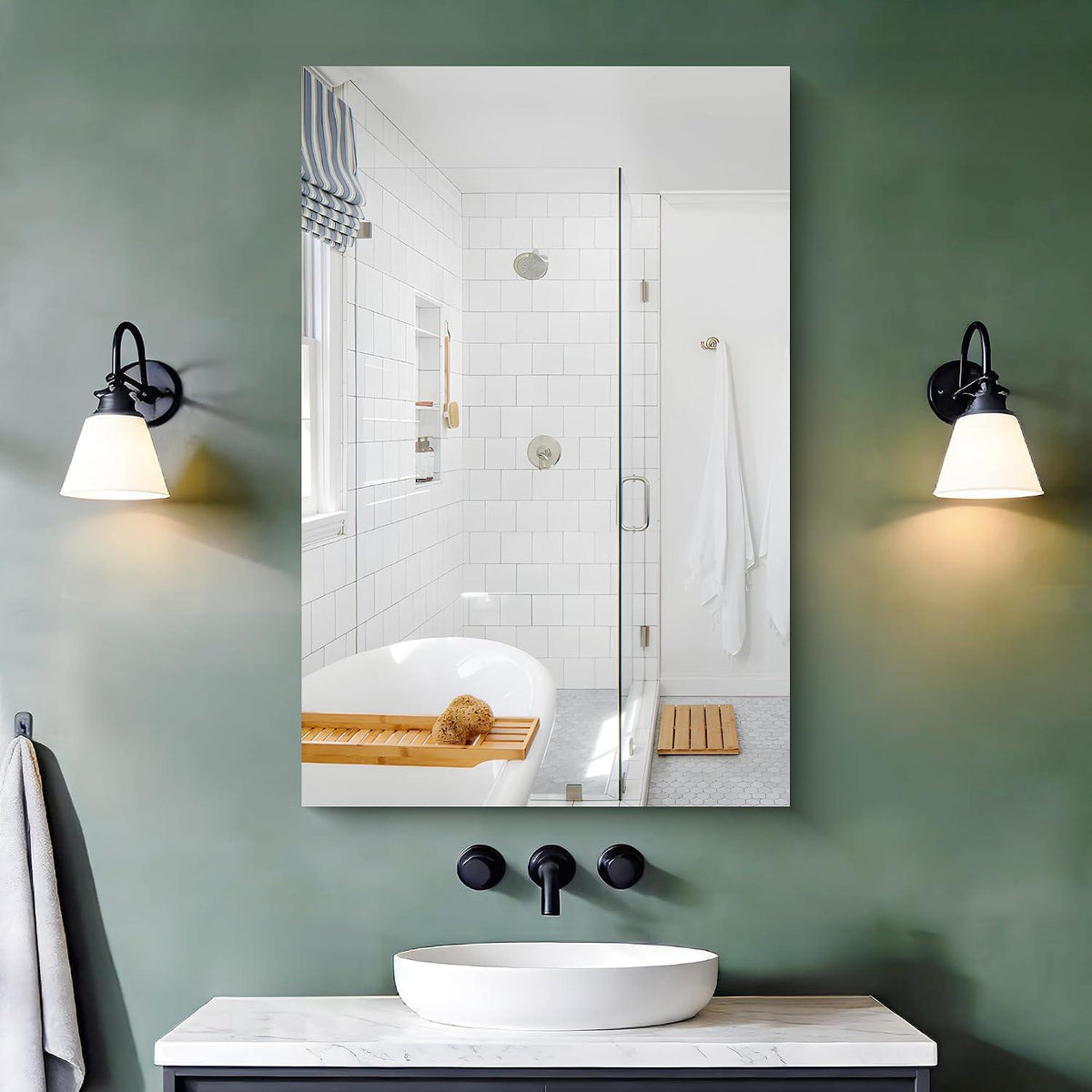 Rahmenloser Badezimmerspiegel 60x90 cm – HD Spiegelung, Robust & Modern