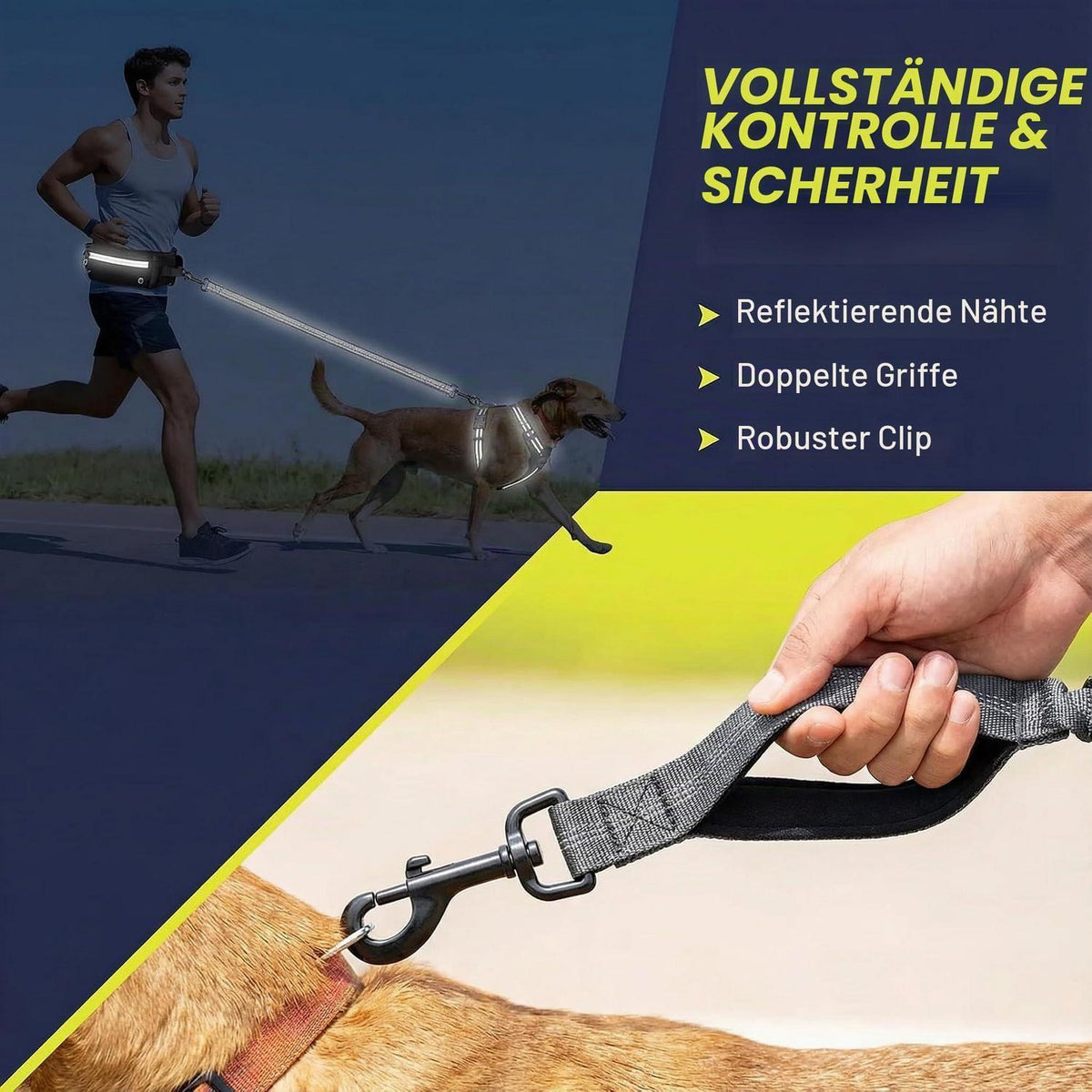 Freihand Hundeleine mit Taillenbeutel & Kotbeutelspender