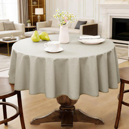 Runde Wachstuch Tischdecke 120 cm – Grün Leinenoptik, wetterfest