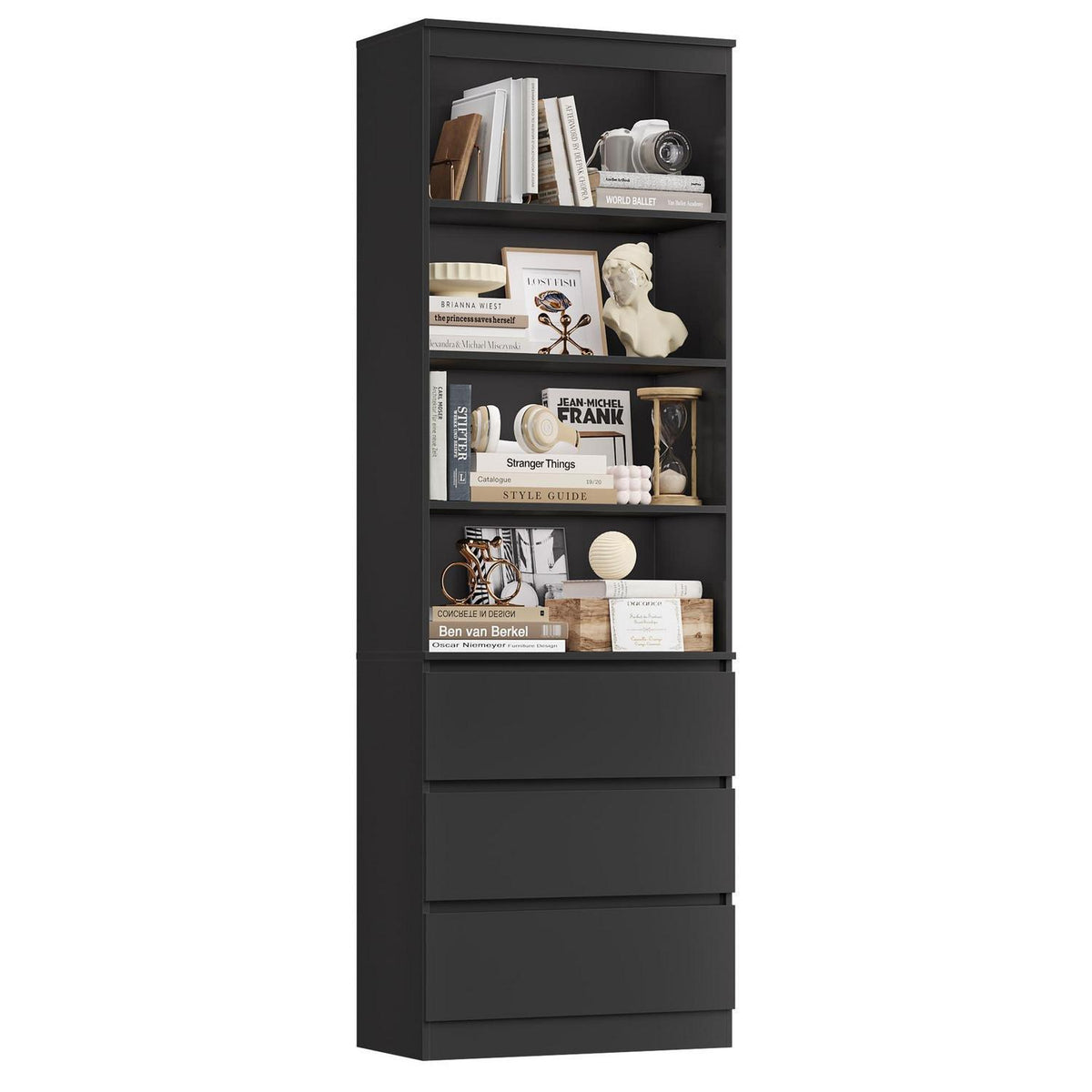 Bücherregal Hochschrank mit Schubladen & verstellbaren Ablagen